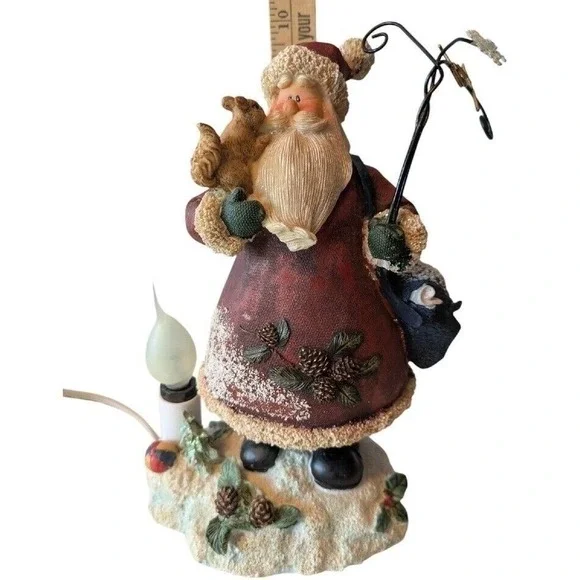 Santa Claus Fisherman Figure Light Up Squirrel Decor 9" x‎ 6.5"xx 5" Cabicore - Picture 2 of 5